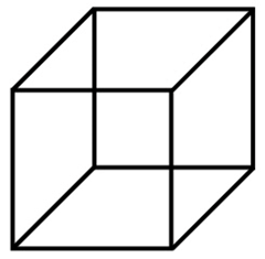 Abbildung 6: Der „Necker-Würfel“ gibt keine Hinweise auf seine Orientierung: Sowohl das rechte obere als auch das linke untere Quadrat können als Vorderseite interpretiert werden.